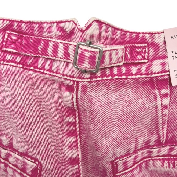 NWT Avec Les Filles Pink Acid Wash Wide Leg Pleated Denim Trouser 28 - Picture 10 of 14